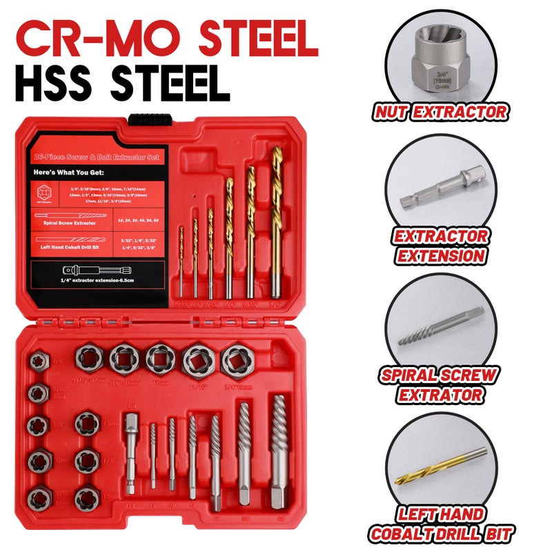 UYECOVE 30 Pcs Spiral Screw Extractor Bolt Extractor Set  6542/4341 HSS Left Hand Drill Bit Set  Stripped Bolt Remover Borken Bolt Extractor Kit for Removing Nuts Bolts with Solid Storage Case - Image 3